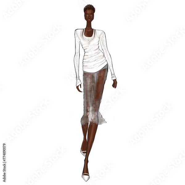 Fototapeta Fashion Event Illustration on a white background Woman in outfit from famous designer.	