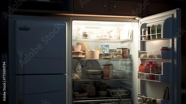 Fototapeta Refrigerator full of food. High resolution.