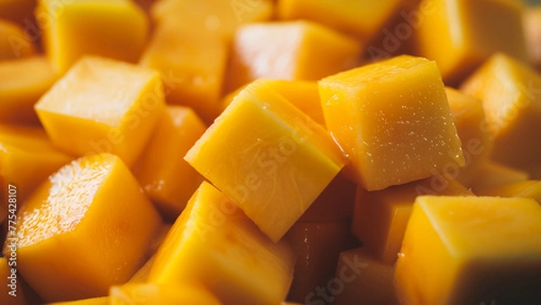 Fototapeta Cubed Sweetness: High-Resolution Stock Photo of Mango Cubes