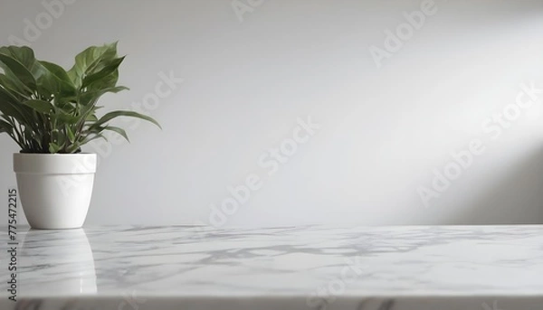 Fototapeta empty clean table in front of kitchen, modern interior design	
