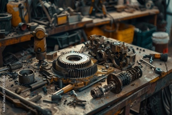 Fototapeta Engine gear wheels, for industrial background.