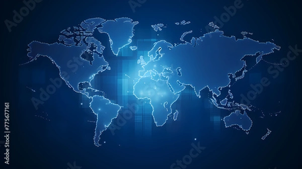 Fototapeta World map on abstract dark blue background