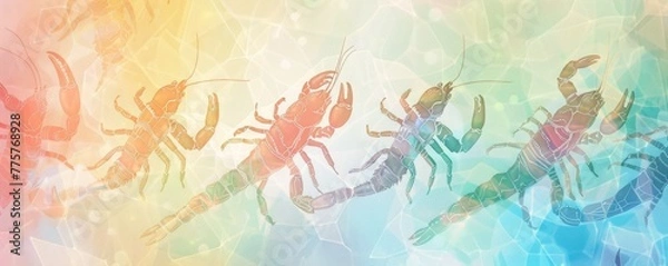 Fototapeta soft colors rainbow palette of scorpions animals pattern ,with x-ray effect on a pastel background. 