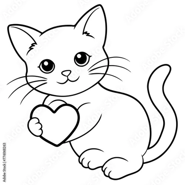 Fototapeta a-white-kitty-holds-a-heart-in-her-paw