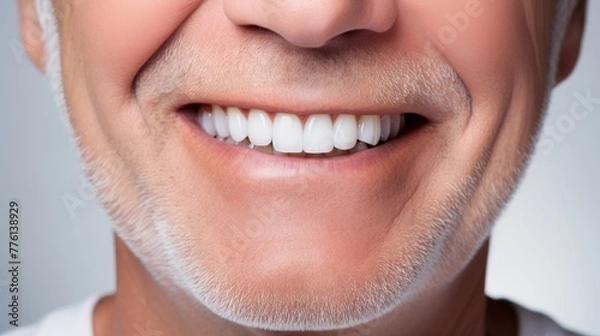 Fototapeta Dental Care. close up mouth senior or adult, Healthy Smile Elderly show beautiful of teeth, confident in orthodontics, advertising, white teeth, online plating, dentures, dental implants,