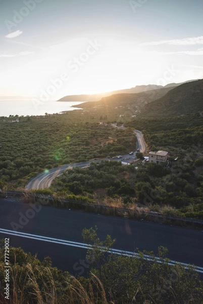 Fototapeta Mediterranean road on sunset