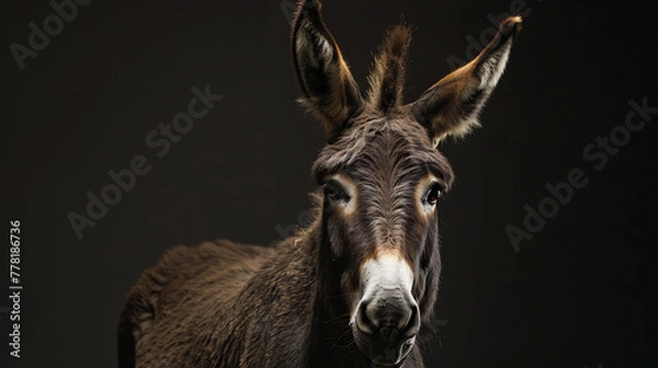 Fototapeta a close-up of a donkey against a dark background