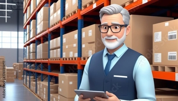 Fototapeta Man in Warehouse Holding Tablet