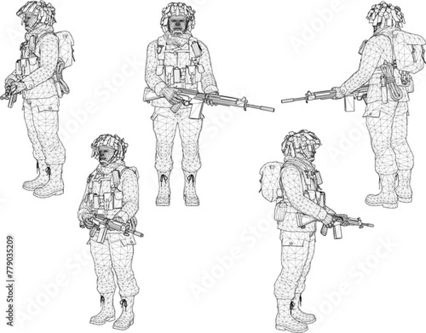 Obraz illustration sketch design vector image of army soldier with rifle weapon