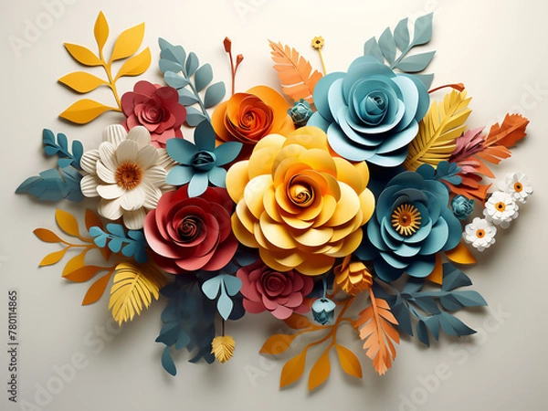 Obraz Festive decor comes alive with vibrant paper flowers in a digital illustration