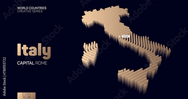 Fototapeta Isometric map of Italy with golden hexagon lines