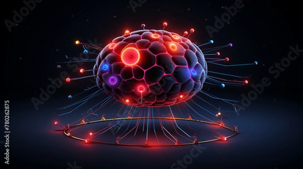 Fototapeta brain and network connection on glitter bright lights colorful background