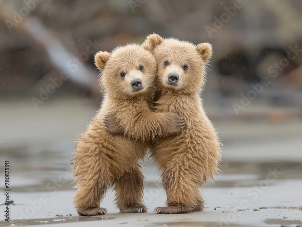 Fototapeta Two bears cuddling, canon eos 1d, 70mm lens,, generated with AI