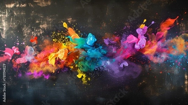 Obraz AI generated illustration of vibrant colored powder against a black backdrop