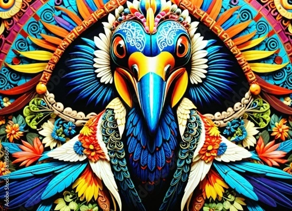 Fototapeta AI generated illustration of an intricately designed painting featuring a peacock bird