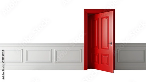 Fototapeta Modern red open door isolated on transparent background. Interior design concept.