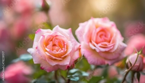 Fototapeta Blooming pink roses in soft light