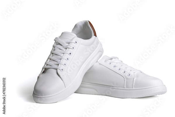 Fototapeta White men's sneakers on a white background