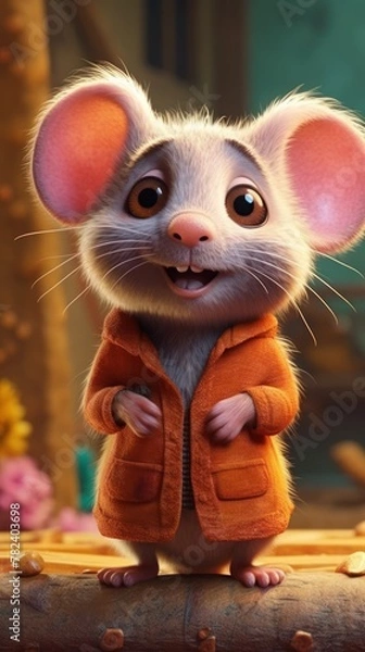 Fototapeta Lifelike Illustration of a Charming Mouse on a Vibrant Background Generative AI