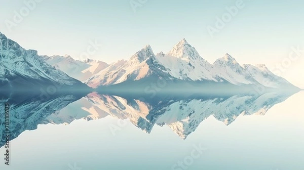 Fototapeta Majestic Mountain Peaks Reflected in Serene Alpine Lake,Revealing a Boundless Natural Wonderland