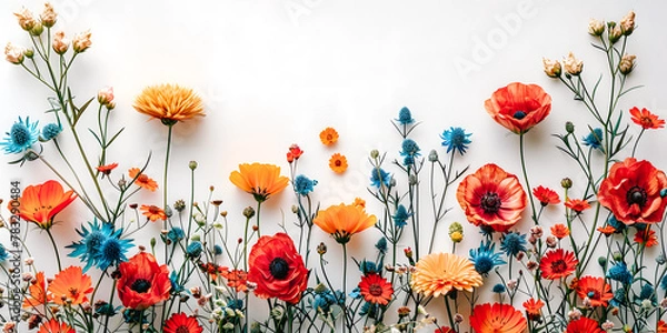 Fototapeta Fleurs sauvage disposées sur un fond blanc