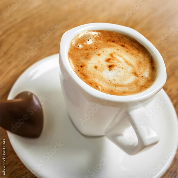 Fototapeta Cup of coffee with heart candy, love symbol