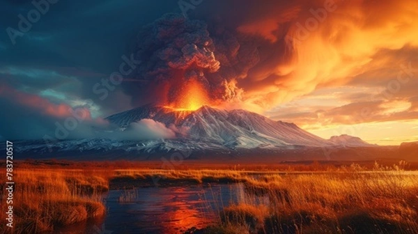 Fototapeta A captivating view of Icelandic volcanoes against a dramatic sky