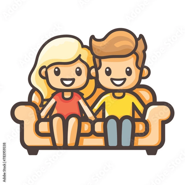 Fototapeta Cute couple in love sitting on couch simple vector illustration