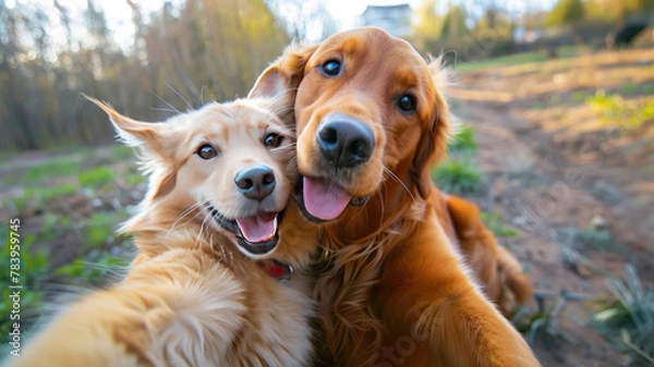 Fototapeta cat and dog best friends taking a selfie