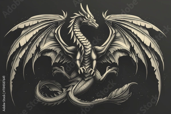 Fototapeta Mystic Flight: Stylized Dragon with Wings