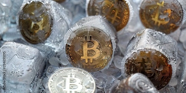 Fototapeta frozen assets - Bitcoins on ice