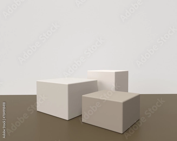 Fototapeta 3D geometric pastel background with product podiums.