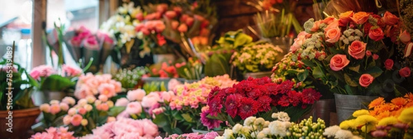 Fototapeta Flower shop with lots of flowers. advertising