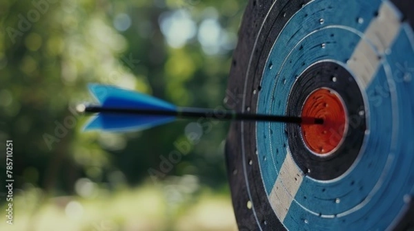 Obraz Arrow pierces the bullseye of the archery target board made with Ai generative technology