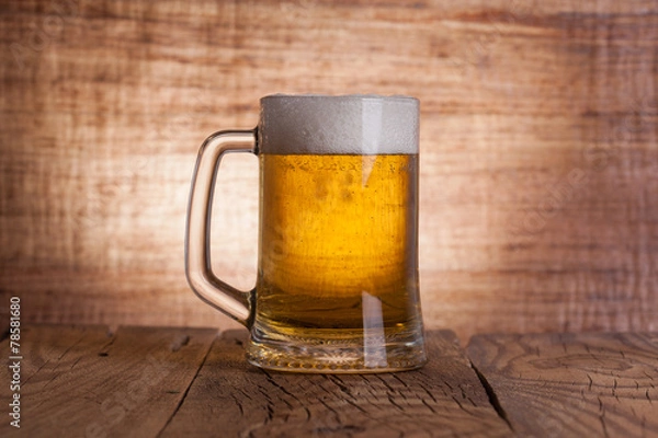 Obraz Glass beer on wood background