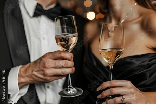 Fototapeta glamorous couple toasting with champagne glasses at elegant gala event lifestyle photography