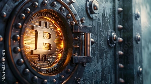 Obraz Secure Cryptocurrency Storage Solution Revealed Behind Dramatic Vault Door