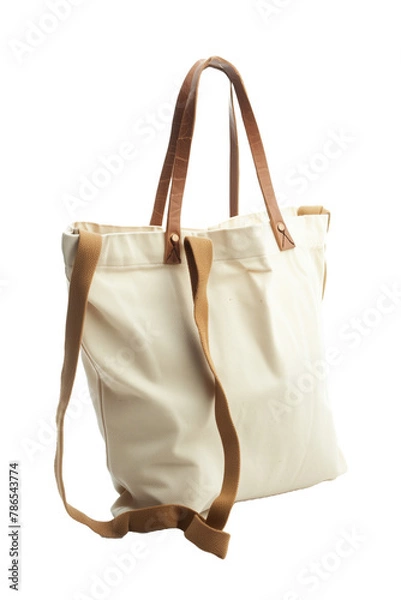 Fototapeta Canvas Tote Bag with Leather Straps - isolated on White Transparent Background, PNG
