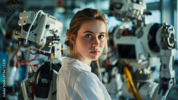 Fototapeta Female Robotics Engineer in High-Tech Lab