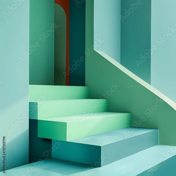 Fototapeta minimalism, colors green and blue, theme of technology and innovation