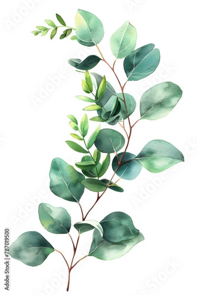 Fototapeta Pencil Drawing of a eucalyptus branch isolated on white background