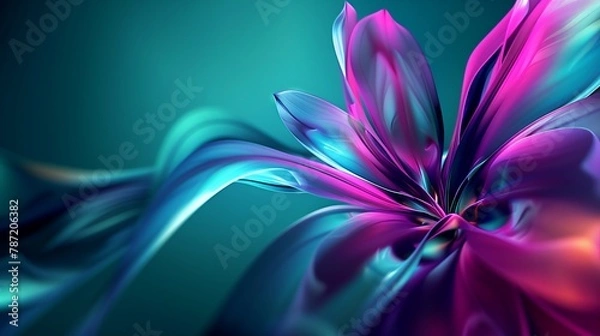 Fototapeta Abstract metallic shiny flower petals in neon colors with copy space, AI generated