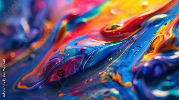 Fototapeta Closeup Of Colorful Paint Flowing On Canva, Hd Background Images