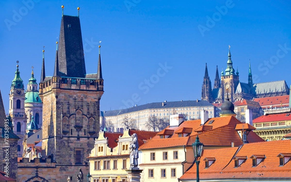 Fototapeta Prague, château et cathédrale vus du pont Charles