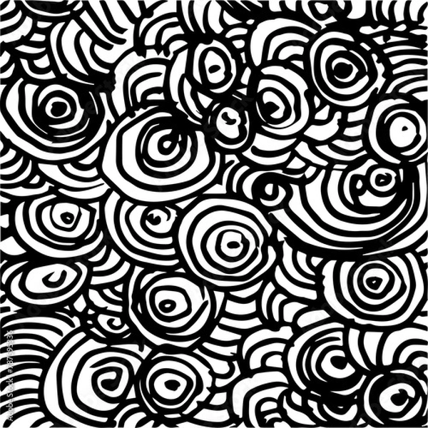 Fototapeta Tangled spirals, black and white seamless pattern