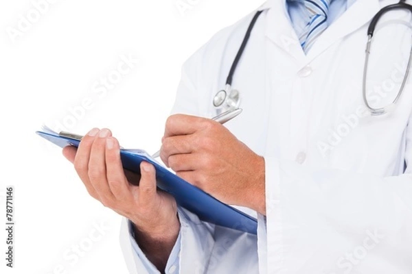 Fototapeta Doctor writing on clipboard