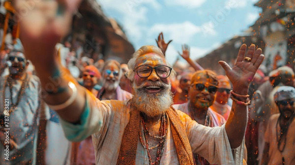 Fototapeta Mature Indian man during Holi festival