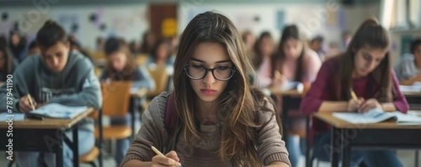 Fototapeta Smart Young students study at the College class room.