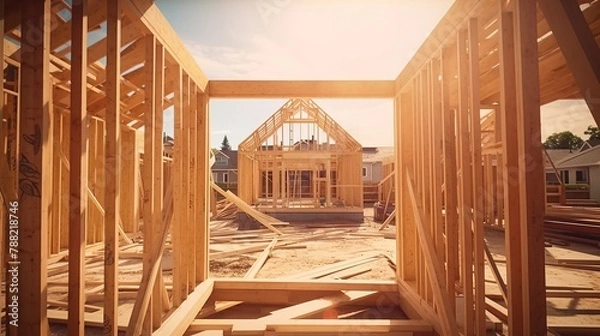 Fototapeta House Construction Framing Gradating