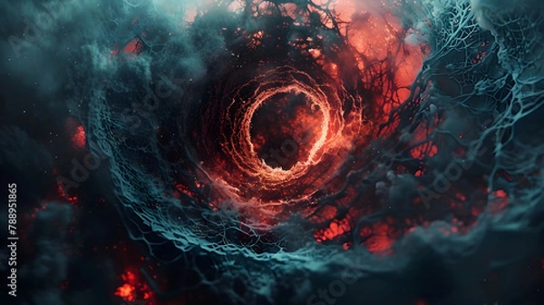 Fototapeta Tumultuous Cosmic Vortex:A Swirling Abyss of Fiery Energy and Ethereal Dimension